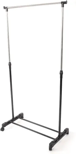 Vista 8 de Perchero de ropa con ruedas y estantes inferiores, negro y plateado (B)
