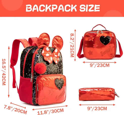 Vista 39 de Mochila para niñas de 16 pulgadas, mochilas para niñas para la escuela, mochila de lentejuelas con lonchera para estudiantes de primaria