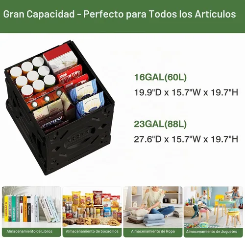 Vista 2 de VECELO Carrito de compras plegable 2 en 1 de 16 galones, carrito plegable con mango ajustable y ruedas de 360°, caja rodante de doble modo Negro