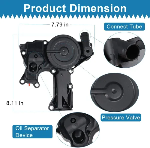 Vista 6 de Kit de manguera de respiradero de separador de aceite de ventilación del cárter del motor de la válvula PCV Compatible con Audi A3 A4 A5 Q5 TT VW