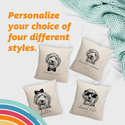 Vista 5 de Pattern Pop - Almohada personalizada con arco y garabatos - Funda de almohada - Almohada decorativa para perro - Funda de almohada cuadrada de 18 x