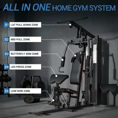 Vista 2 de Equipo multifuncional de gimnasio en casa, estación de entrenamiento de pila de peso de 150 libras para entrenamiento de fuerza de cuerpo completo