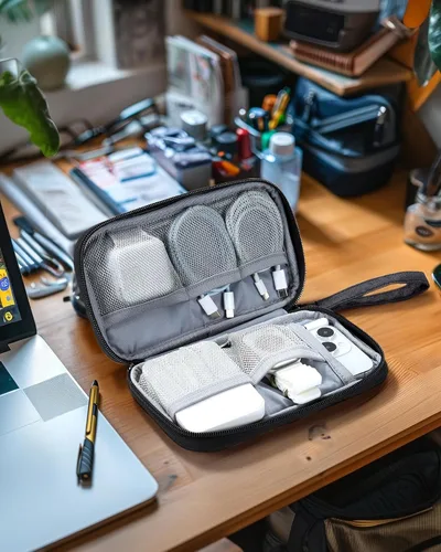 Vista 7 de BAGSMART Organizador de cables de viaje pequeño, organizador técnico para cargador, teléfono, negro