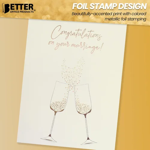 Vista 3 de Better Office Products Tarjeta de felicitación de boda con lámina dorada y plateada metálica, sobre brillante dorado, tamaño clásico de 5 x 7