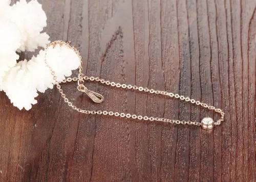 Vista 7 de De la Mujer Anklet 18K Rose de oro tono cz de la suerte cadena de pie verano accesorio ajustable l8.46