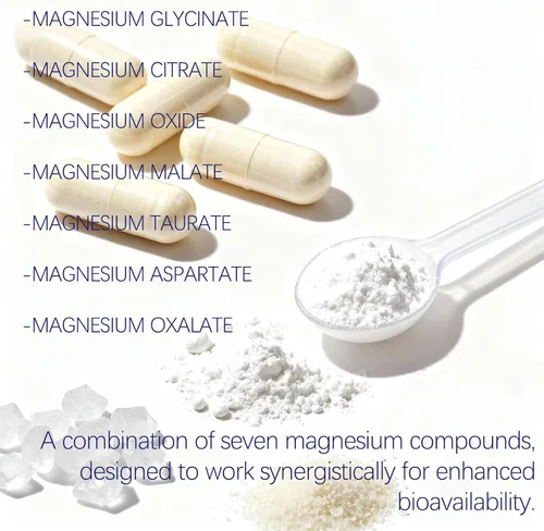 Vista 6 de Complejo de magnesio 1000 mg - Suplemento 7 en 1 con glicinato, citrato y malato - Apoya la relajación muscular, el sueño, la salud del corazón