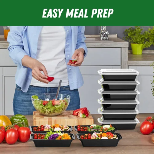 Vista 6 de Paquete de 50 (100 piezas) Recipientes para Preparación de Comidas de 32 oz Reutilizables con Tapas de Apertura Fácil, Resistentes a Prueba de Fugas