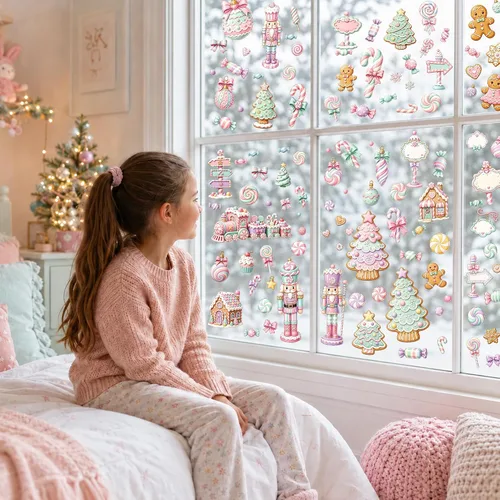 Vista 4 de BORAMDO 9 hojas de calcomanías navideñas de jengibre para ventana
