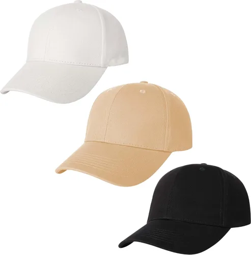 Vista 14 de Paquete de 3 gorras de béisbol de algodón liso con correa trasera, ajustables, de perfil bajo, para hombres y mujeres 3 Negro