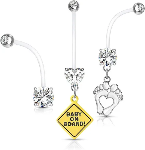 Vista 3 de Pierced Owl 3-Pack Double Jeweled Pregnancy Belly Button Ring Retainers