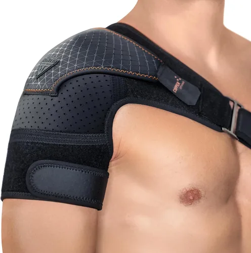 Vista 14 de FIGHTECH Soporte de hombro para manguito rotador desgarrado para hombres y mujeres - Soporte y alivio del dolor (Negro, Extra Pequeño)
