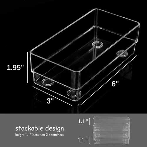 Vista 4 de LotFancy Organizadores de cajones transparentes, 6 x 3 x 2 pulgadas, juego de 3, bandejas organizadoras de cajones para escritorio, contenedores