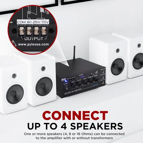 Vista 4 de Pyle Mini amplificador de potencia para el hogar compacto - Receptor estéreo de audio pequeño inteligente de 40 W con micrófono AUX 2 EN