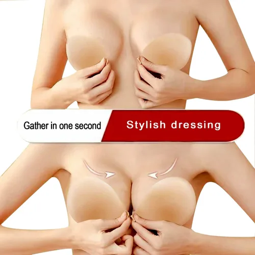 Vista 2 de 2023 Upgrad 3 Pairs Strapless Sticky Bra Invisible Lift up Adhesive Push up Bra Backless Bra for Womens Beige
