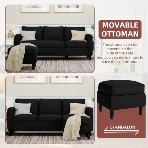 Vista 4 de Nuturelly Modern Convertible Sectional Sofa Couch with Reversible Chaise, 3-Seater L-Shaped Small Space Couch for Living Room, Apartment & Office