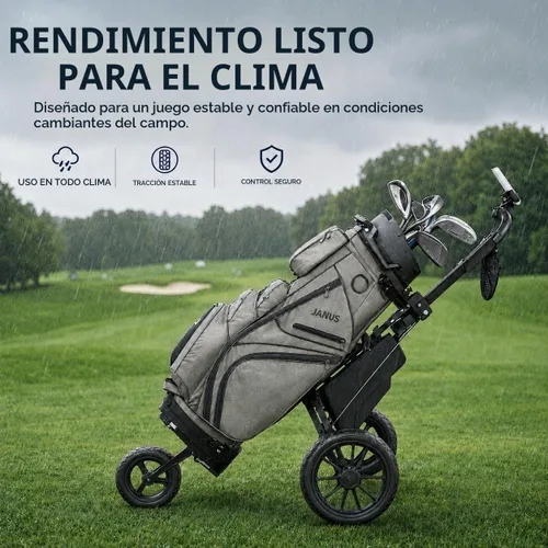 Vista 8 de JANUS Pace - Carrito de golf con soporte giratorio de 360°, carrito de golf plegable de 3 ruedas con plegado de un solo clic, ruedas anchas de EVA