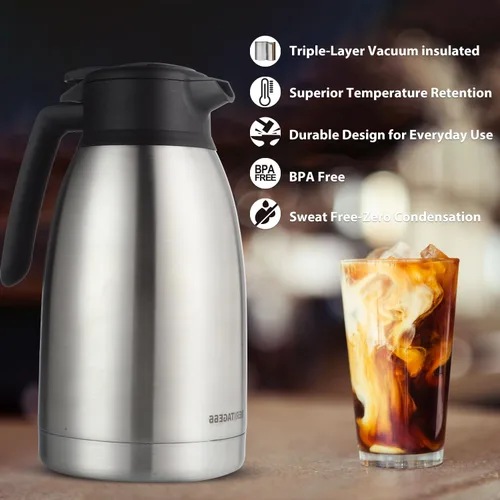 Vista 8 de Heritage66 Jarra térmica de café de 2L con cepillo de limpieza, servidor de acero inoxidable aislado al vacío de triple pared, mantiene las bebidas
