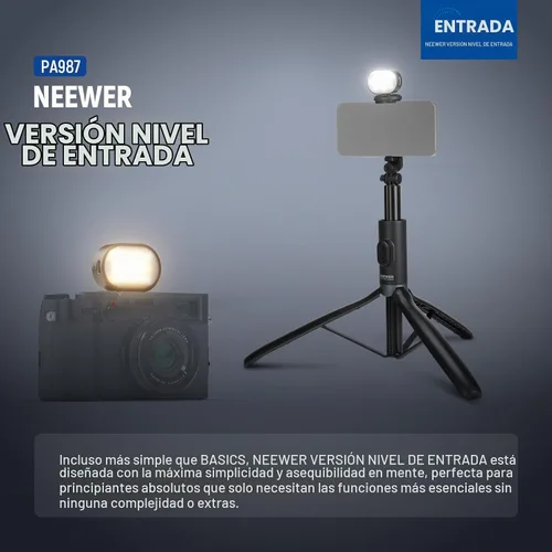Vista 2 de NEEWER Trípode selfie stick de nivel de entrada con luz y control remoto compatible con iPhone Samsung Android, soporte portátil extensible de 67
