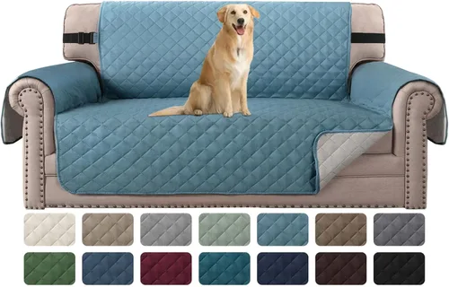 Vista 60 de H.VERSAILTEX Funda de sofá resistente al agua para sofá de 3 cojines, reversible, protector de muebles acolchado con correa elástica, funda de sofá