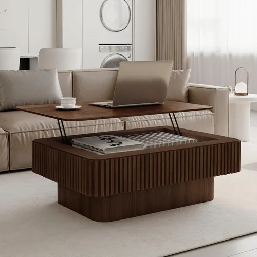 Vista 22 de LKTART Mesa de Centro con Tapa Elevable para Sala de Estar, Mesa de Centro Acanalada de Acento con Almacenamiento, Mesa de Té Central Rectangular