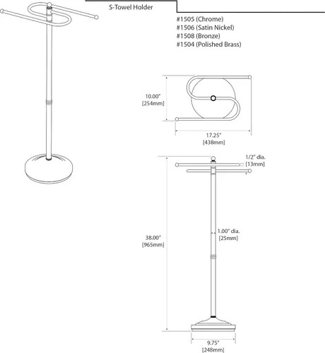 Vista 6 de Gatco Estilo S, soporte para toallas para piso, 1506 Níquel Satinado