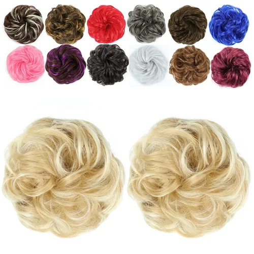 Vista 22 de 2 extensiones de cabello desordenado para moño (12) Banda de goma ondulada y rizada elástica para coleta de caballo