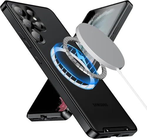 Vista 19 de Funda de metal para Galaxy S23 compatible con MagSafe Wireless Chager a prueba de golpes, bloqueo de seguridad de parachoques de metal esmerilado