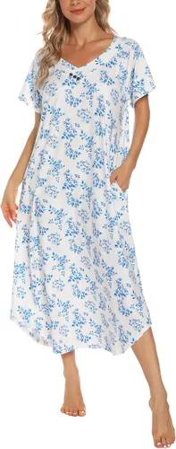 Vista 2 de YOZLY Camisón de algodón para mujer de punto largo ropa de dormir suave cuello en V ropa de salón S-XXL