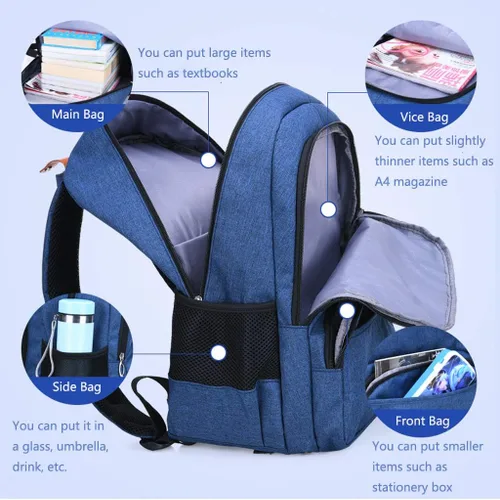 Vista 5 de HOPYOCK - Mochilas infantiles para niños, bolsas de libros de escuela primaria y media con múltiples bolsillos para niños con diseño reflectante