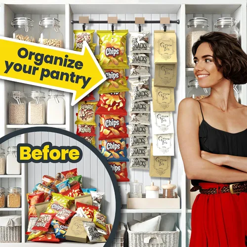 Vista 6 de Soporte de exhibición multifuncional para papas fritas, organizador de bolsas de aperitivos para venta al por menor y despensa