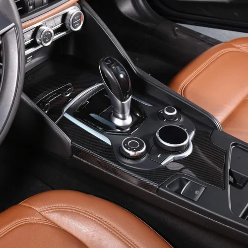 Vista 2 de Fibra de carbono ABS para Alfa Romeo Giulia 2017-2019 Interior del coche consola central cambio panel cubierta ajuste auto accesorios