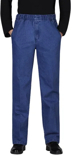 Vista 6 de IDEALSANXUN Pantalones de mezclilla de ajuste holgado con cintura elástica para hombre