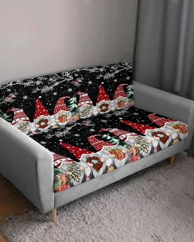 Vista 3 de Fundas de cojín elásticas negras para sofá de Navidad, seccional/individual/L/T, funda protectora para muebles con parte inferior elástica, gnomos
