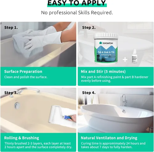 Vista 6 de Kit de reacabado de bañera y azulejos de 17.5 onzas con herramientas, pintura de bajo olor para baño, fregadero, encimera, azulejos, pintura