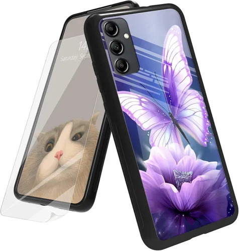 Vista 161 de Funda para Samsung Galaxy A12 5G con protector de pantalla, parte trasera de vidrio templado + TPU de silicona suave que absorbe los golpes