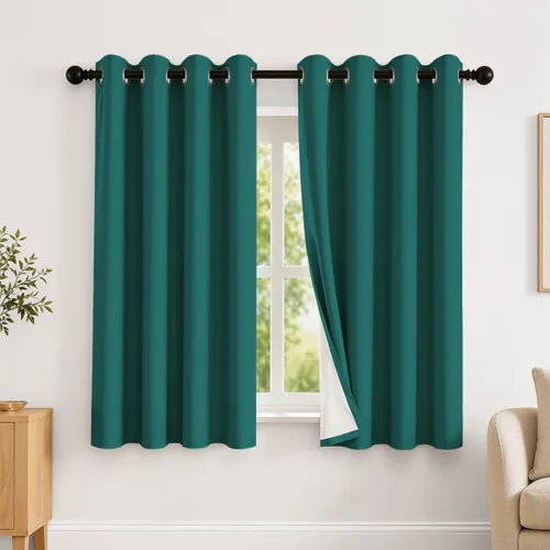 Vista 80 de 2 paneles de cortinas 100% opacas, de peso medio, con aislamiento térmico y ojales para dormitorio, sala de estar, tratamiento de ventana