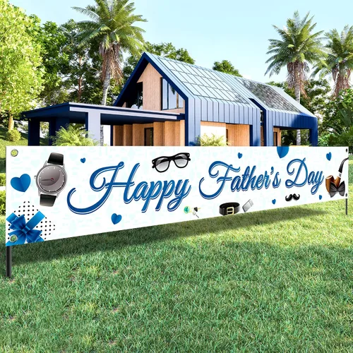 Vista 10 de KatchOn, Cartel de feliz día del padre – XL, 120 x 20 pulgadas Cartel de feliz día del padre, decoraciones del día del padre para fiesta, telón