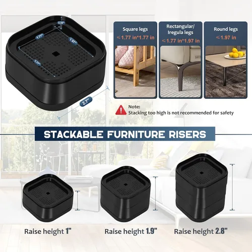 Vista 2 de Paquete de 16 elevadores de muebles ajustables de 1 pulgada, resistentes para sofá, escritorio, silla, sofá, gabinete, cama, elevadores de patas