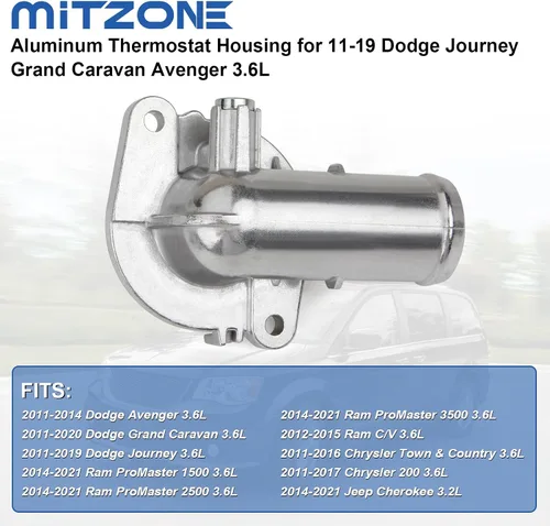 Vista 2 de MITZONE Upgrade Aluminum Thermostat Housing Assembly Compatible with 2011-2021 Jeep Dodge RAM Chrysler 3.6L 3.2L V6 Vehicles - 200 Town & Country