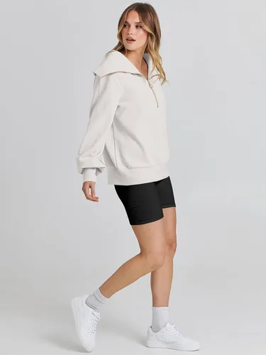 Vista 7 de ANRABESS Sudadera de manga larga con cremallera de un cuarto para mujer, sudadera de manga larga con media cremallera, moda 2024