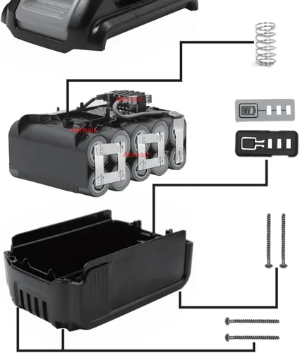 Vista 5 de Piezas de repuesto para Dewalt 20V DCB204 DCB205, kit de reparación de reconstrucción de batería rota 18650, caja de plástico, carcasa de repuesto