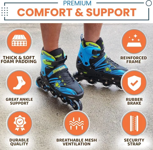 Vista 3 de XINO SPORTS Combo 2 en 1, Patines para niños Patines en línea - Patines intercambiables con luz LED para niños de 6 a 12 años, adolescentes