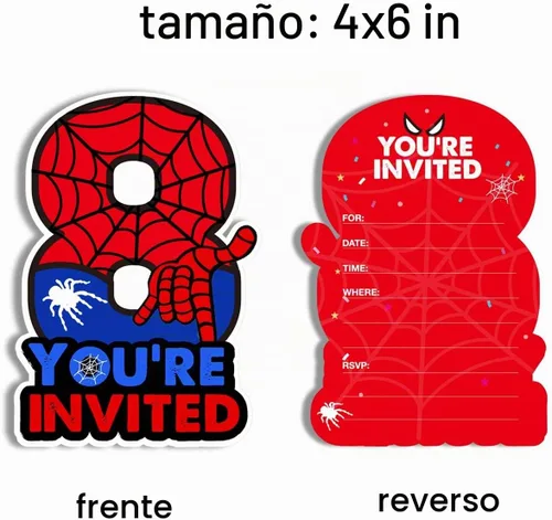 Vista 2 de Invitaciones de cumpleaños de superhéroes para el octavo cumpleaños con sobres, invitaciones con forma de ocho para niños de 8 años, tarjetas