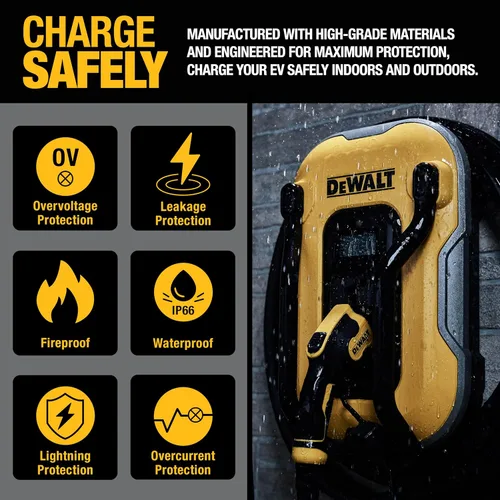 Vista 3 de DEWALT Cargador EV de nivel 2 para vehículo eléctrico de hasta 40 amperios y 240 V, control de aplicación Bluetooth y Wi-Fi, certificado CSA