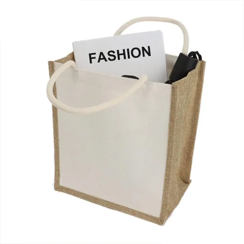 Vista 4 de TOPTIE 6 bolsas de yute de arpillera con asas reutilizables para damas de honor, bodas, compras, bricolaje