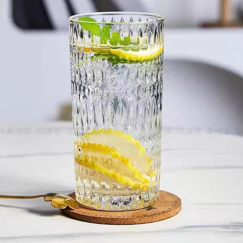 Vista 3 de Vasos Highball [Juego de 4] - Vasos de vidrio vintage de 15 onzas ideales para fiestas de cena - Textura única, aptos para lavavajillas
