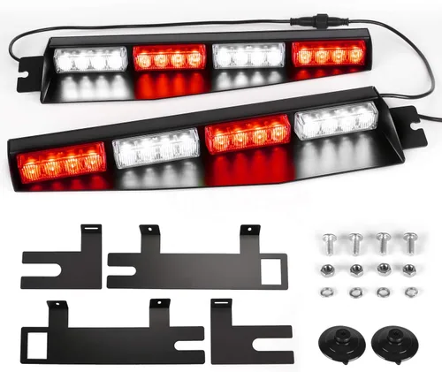 Vista 9 de ASPL 32 Luces LED para Visera 26 Patrones de Destello Parabrisas Emergencia Advertencia de Peligro Luz Estroboscópica Baliza Montaje Dividido Ámbar