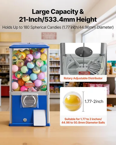 Vista 3 de VEVOR Máquina de chicle, dispensador de máquina expendedora de dulces de 21 pulgadas, máquinas expendedoras de 25 centavos para centros comerciales