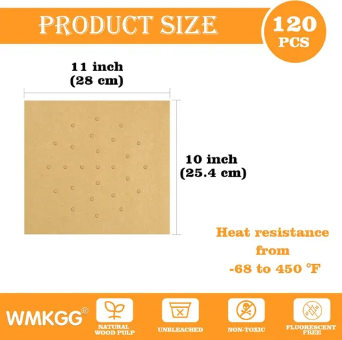 Vista 2 de WMKGG 120 PIEZAS de revestimientos desechables para freidora de aire para la puerta francesa 360 de Emeril Lagasse, hojas de papel pergamino