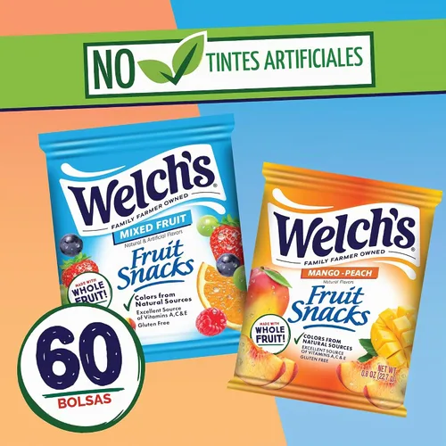 Vista 3 de Welch's Fruit Snacks, frutas mixtas y melocotón de mango, 0.8 onzas, 60